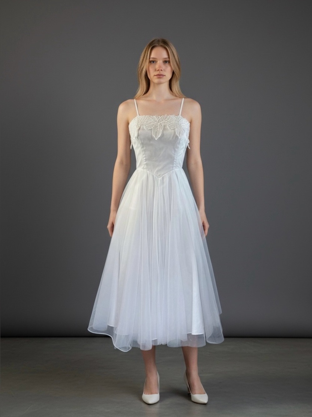 Romantic Vintage Full Skirt White Ethereal Fairycore Party Dress | XS